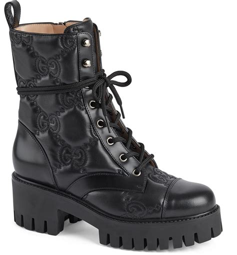 gucci leather logo boots|Gucci combat boots.